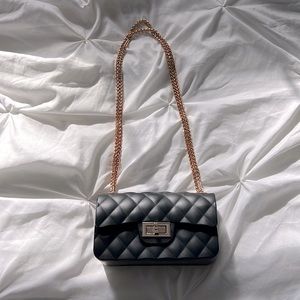 Black Rubber Purse with Gold Chain